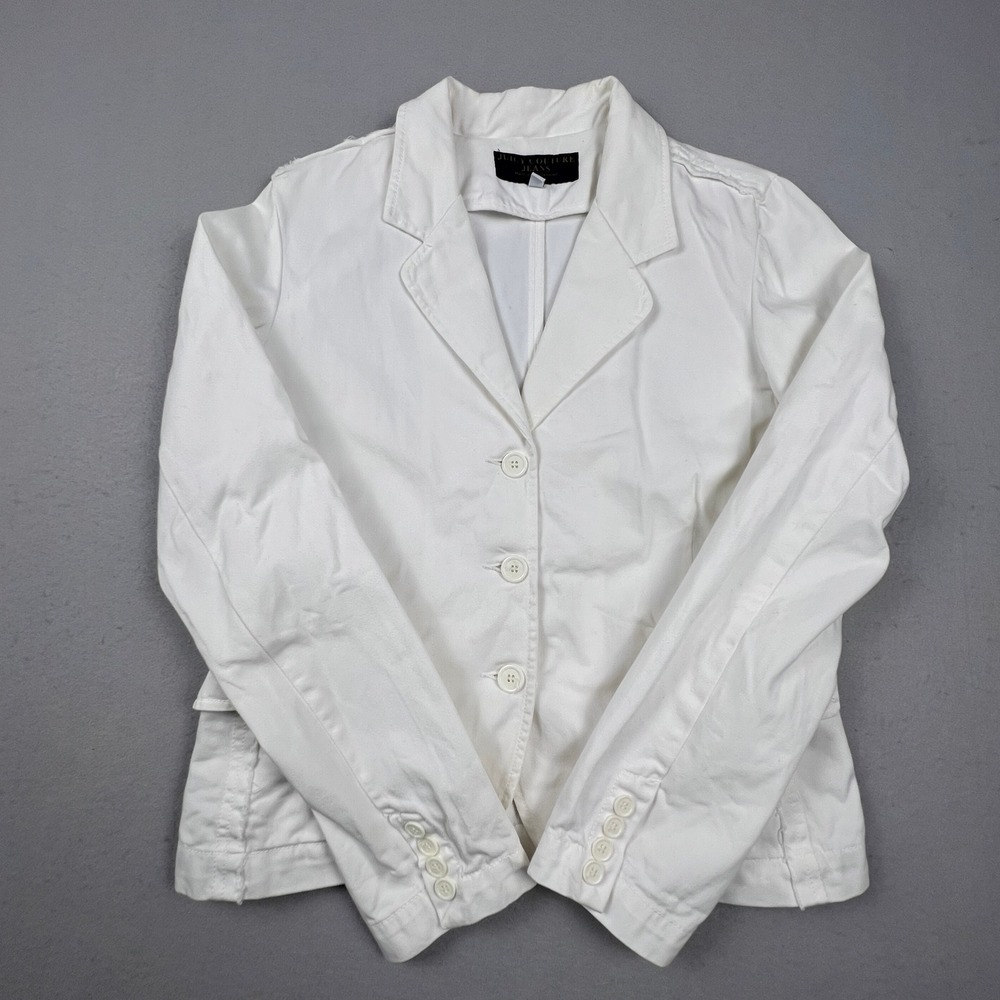 Juicy Couture Jeans Blazer Womens XL White Cotton Denim Heart Detail Y2K Preppy